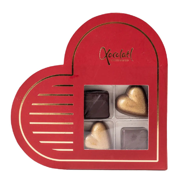 Xocolatl Red Heart 4 Christmas 38 g med fyldte chokolader med nougat og marcipan