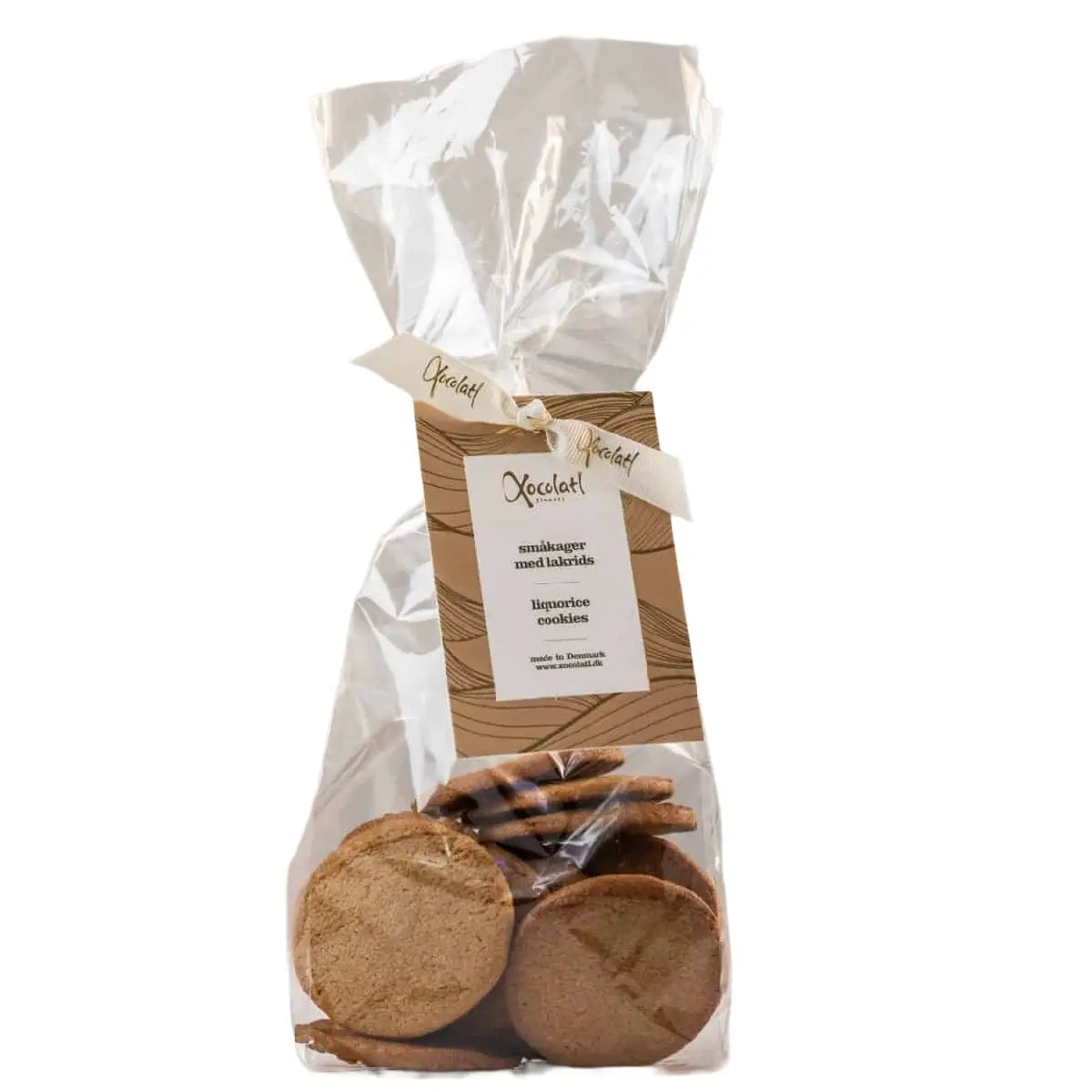 Xocolatl Småkager Lakrids 150 g – sprøde småkager med lakrids, bagt med hvedemel, smør og æg, klassisk kage til kaffe og hygge, fremstillet hos Honningkagebageriet i Christiansfeld