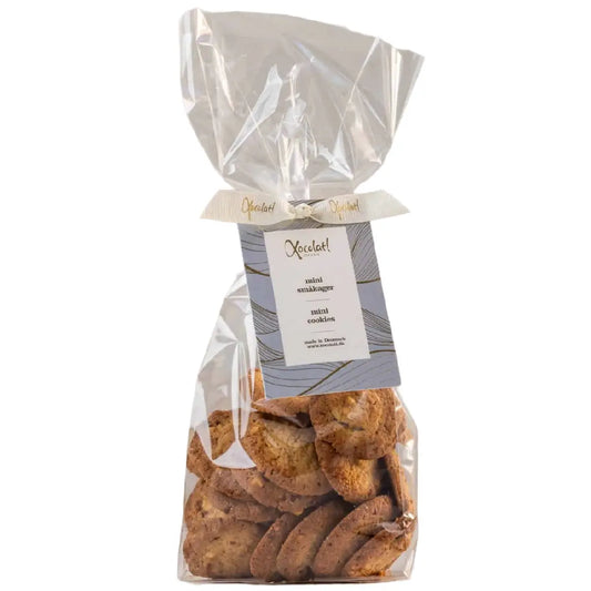 Xocolatl småkager mini cookie, smørbagte småkager med mandler, tranebær, brun farin og vanilje i pose med 150 g