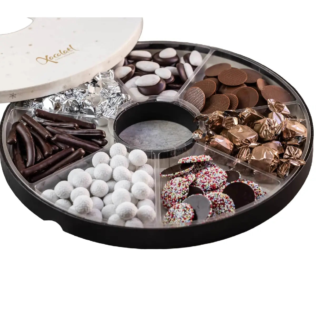 Xocolatl Snow Crystal Selection Mix 750 g med fyldte chokolader og dragé