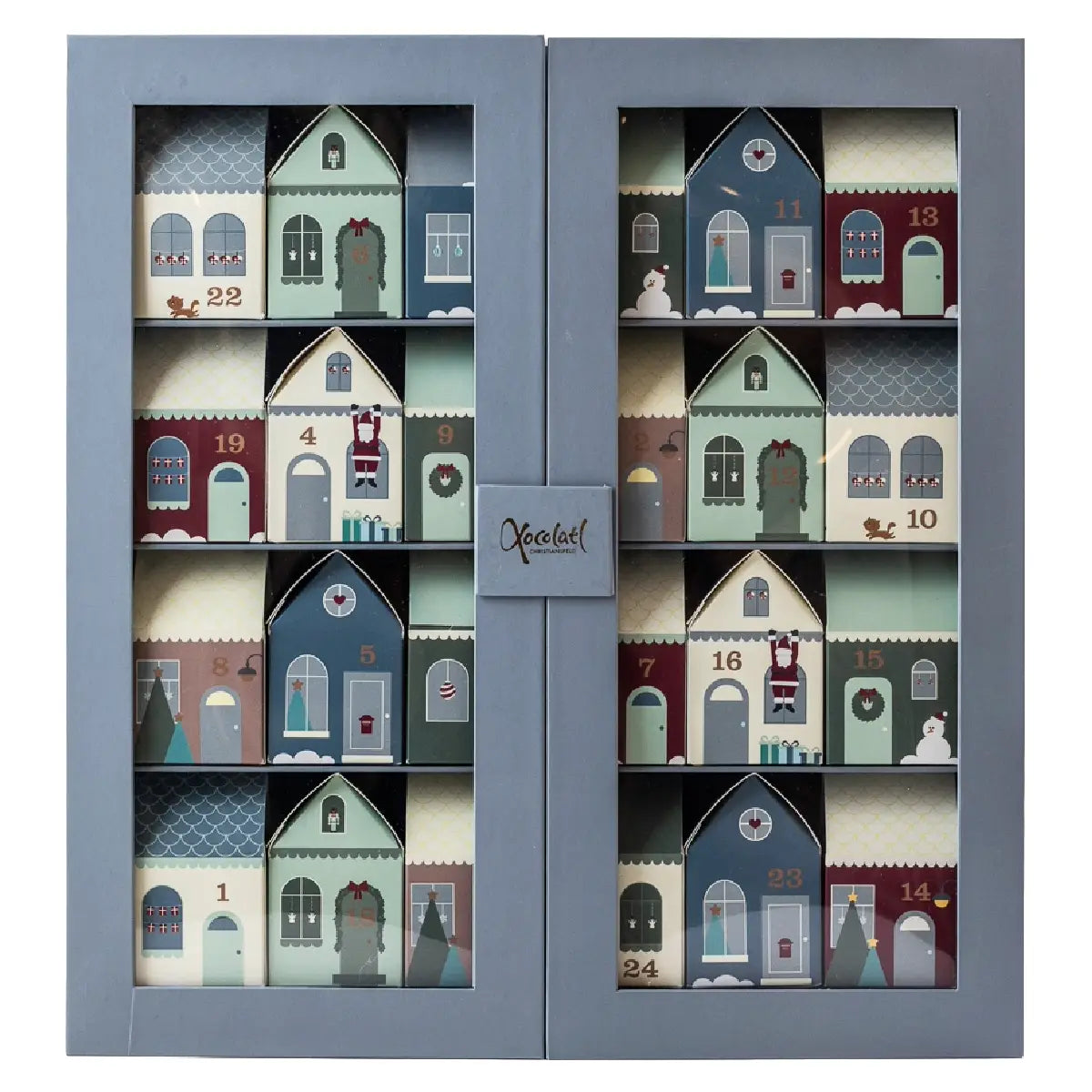 Xocolatl The Family Candy Calendar, stor julekalender med 24 små huse fyldt med slik, chokolade, lakrids, bolcher og karameller, ca. 750 g