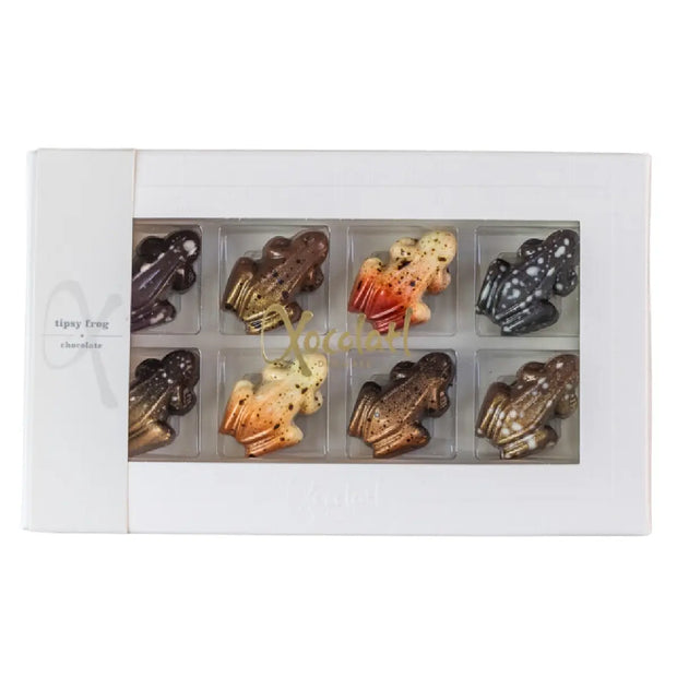 Xocolatl Tipsy Frogs fyldte chokolader med spiritus, rom, whisky, gin, vodka, kahlua og frugtige smage, 80 g