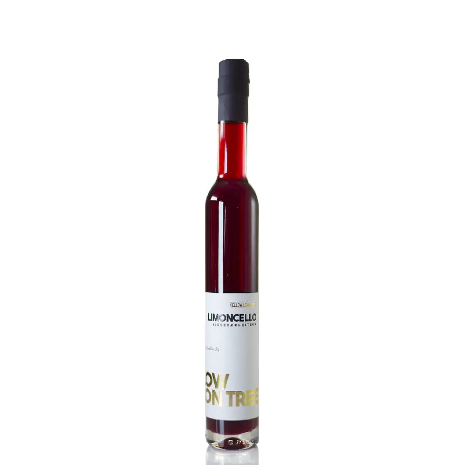 Yellow Lemon Tree Limoncello Kirsebær Christmas Edition – frugtig limoncello med solmodne citroner og søde kirsebær, 35 cl, 20% vol., perfekt til spritz med prosecco og danskvand