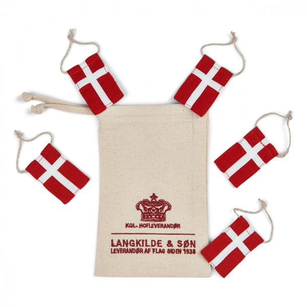 Langkilde & Søn Pynteflag, 5 små syede Dannebrogsflag i ægte flagdug